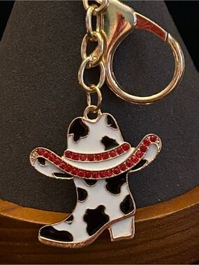 Buy 1 Get 1 - Enamel Cowhide Cowboy Boot Keychain Bag Charm Rhinestone Hat Band